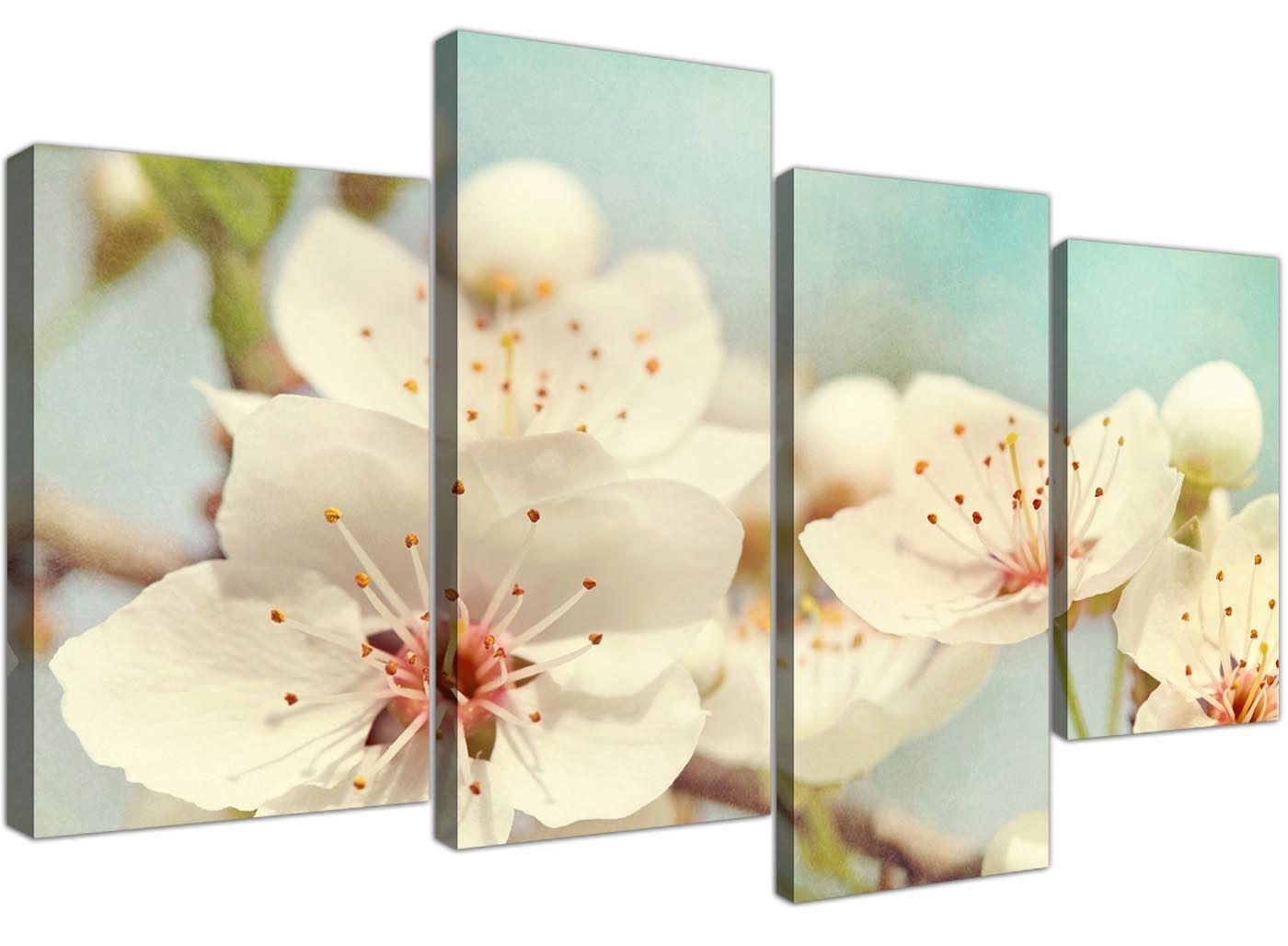 Japanese Cherry Blossom Duck Egg Blue White Floral Canvas