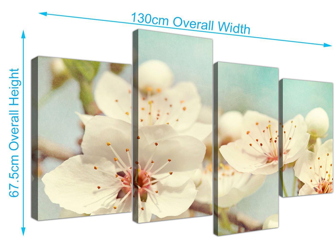 Japanese Cherry Blossom Duck Egg Blue White Floral Canvas