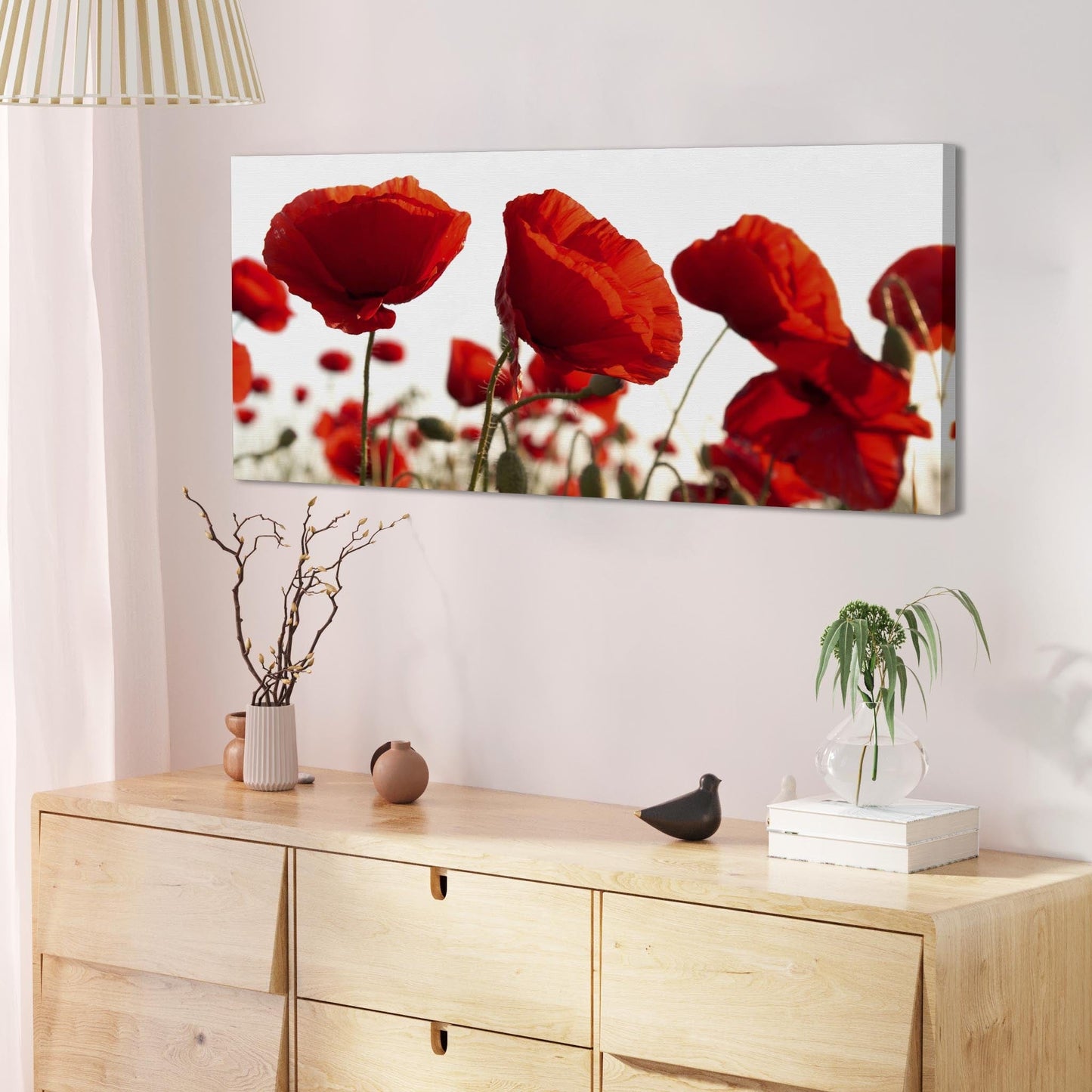 Red Poppy Field Poppies Flower White Floral Canvas