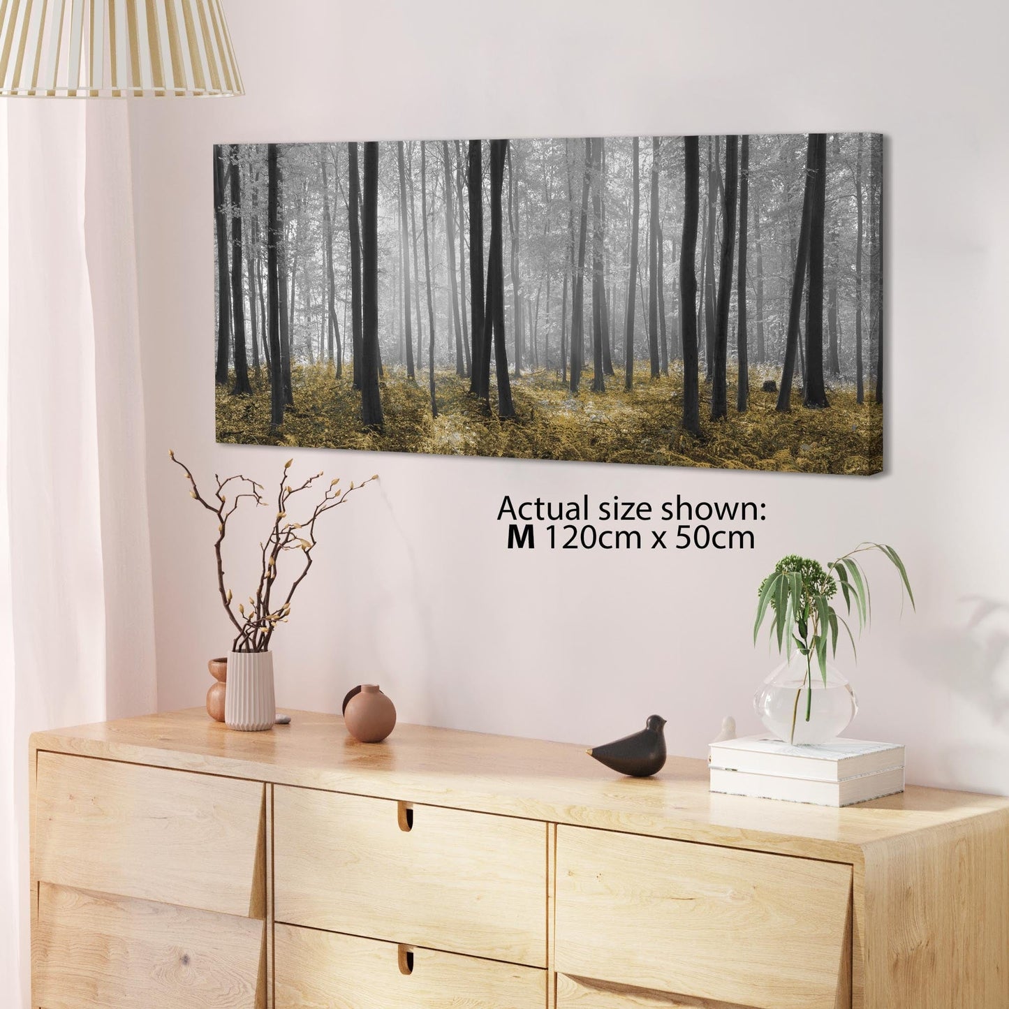 Yellow and Grey Forest Woodland Trees Canvas Wall Art