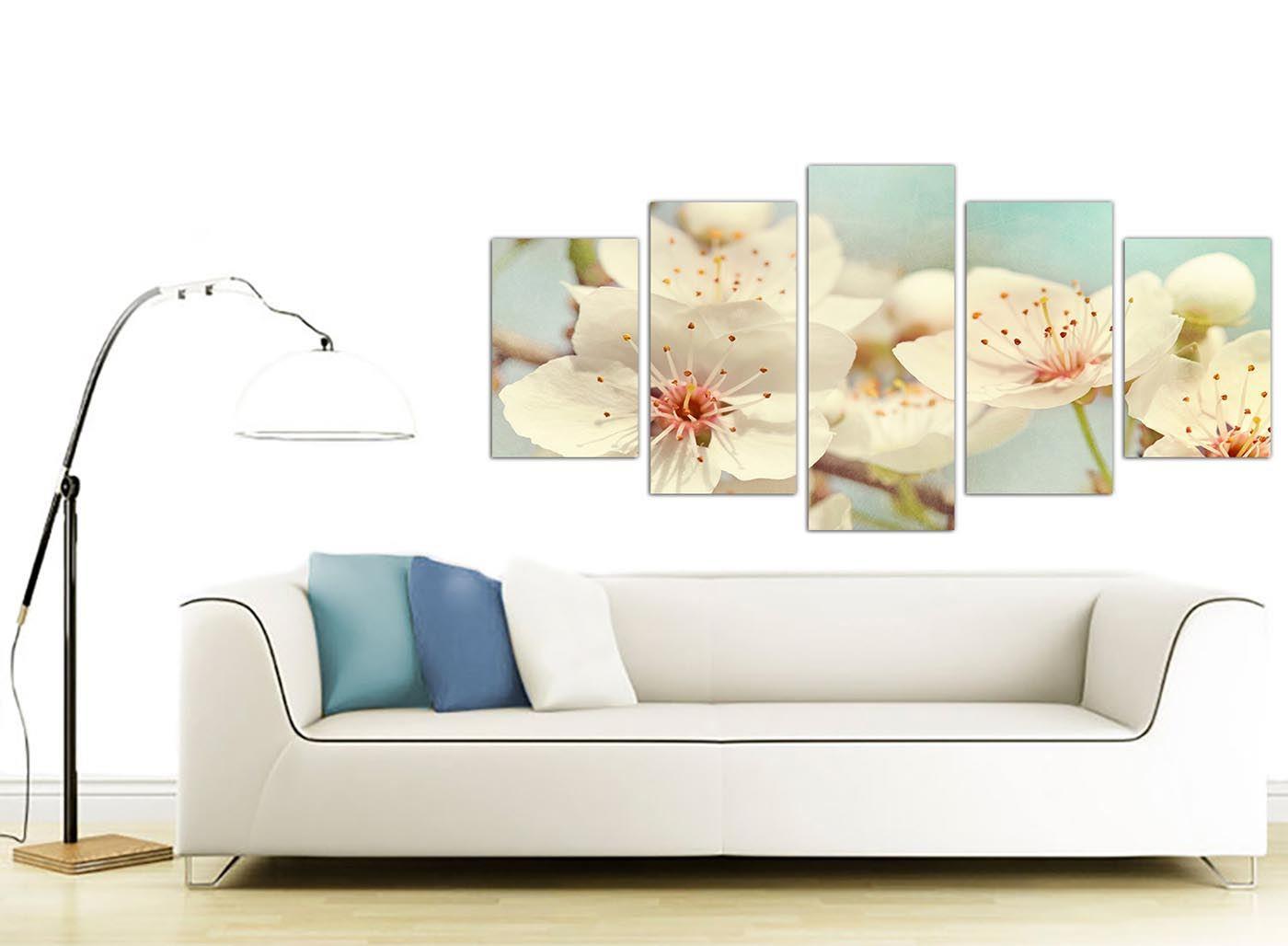Japanese Cherry Blossom Duck Egg Blue White Floral Canvas