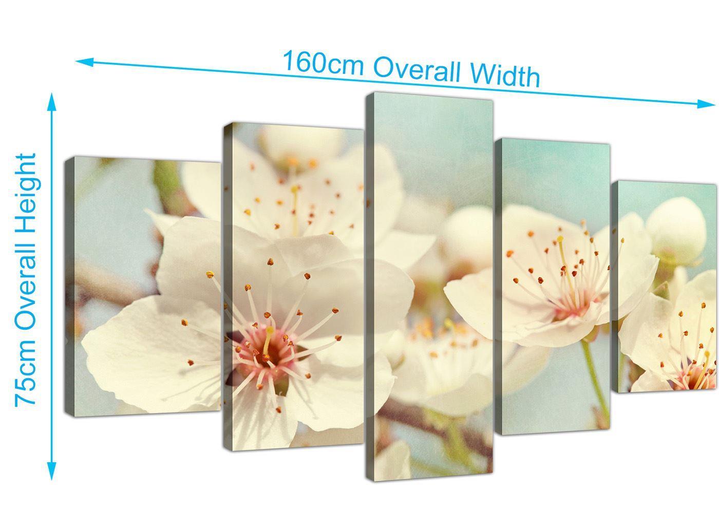 Japanese Cherry Blossom Duck Egg Blue White Floral Canvas