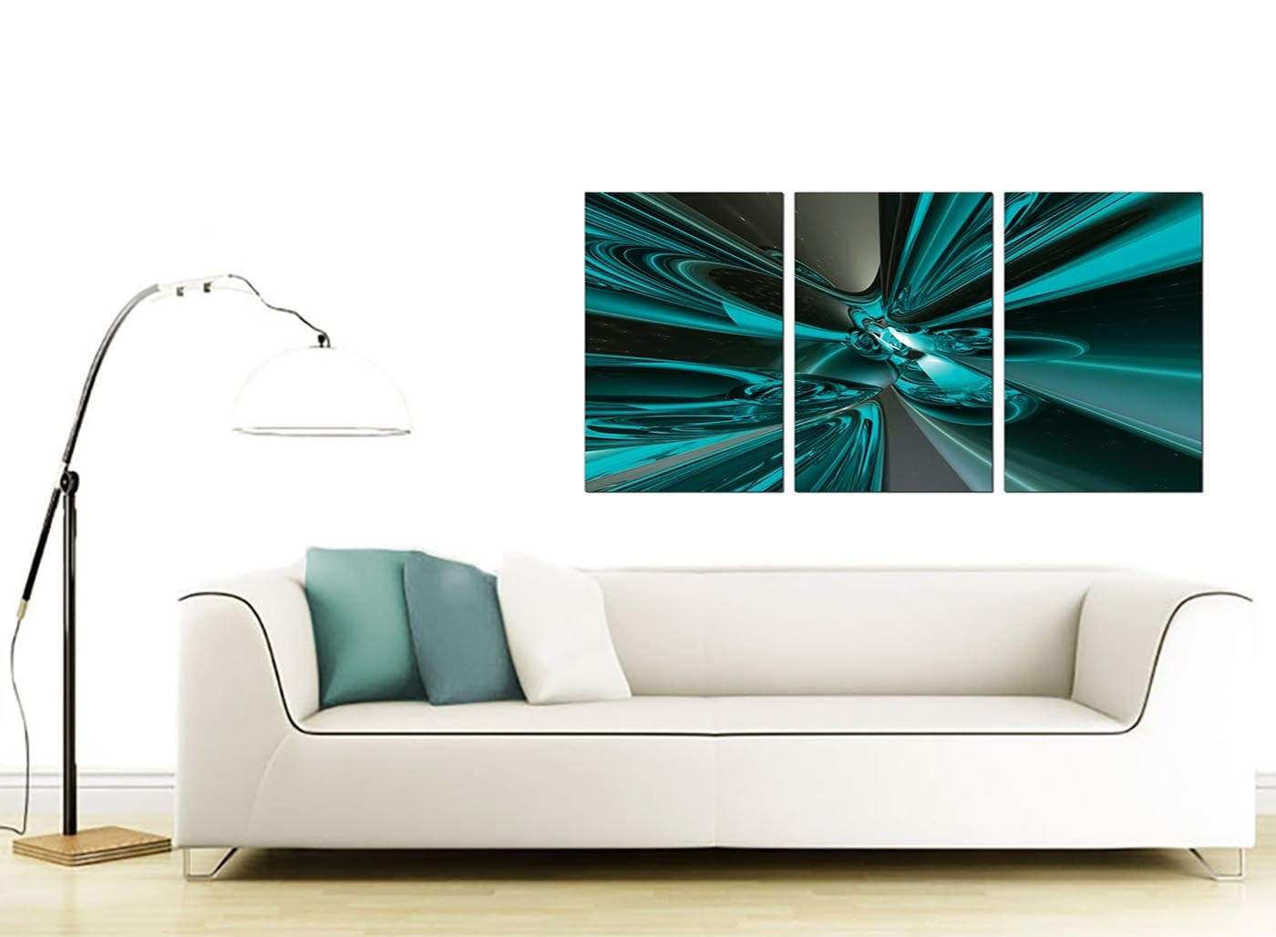 Modern Teal and Grey Cyclone Abstract Canvas
