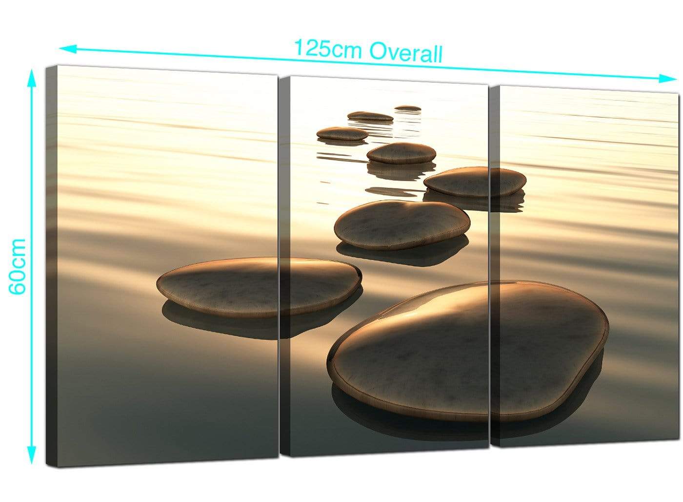 Modern Brown Zen Stepping Stones Lake Landscape Canvas