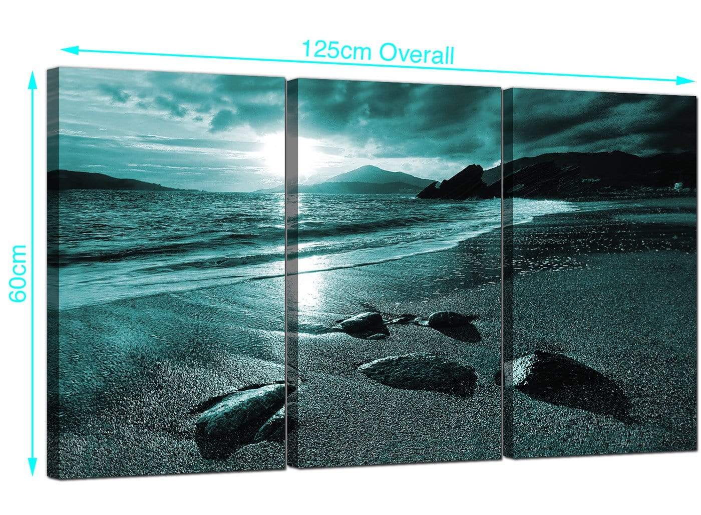 Modern Teal Coloured Sunset Beach Scene Landscape Canvas