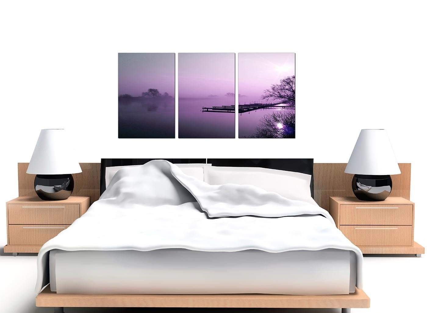 Purple Sunset Jetty Lake View Landscape Modern Canvas Art