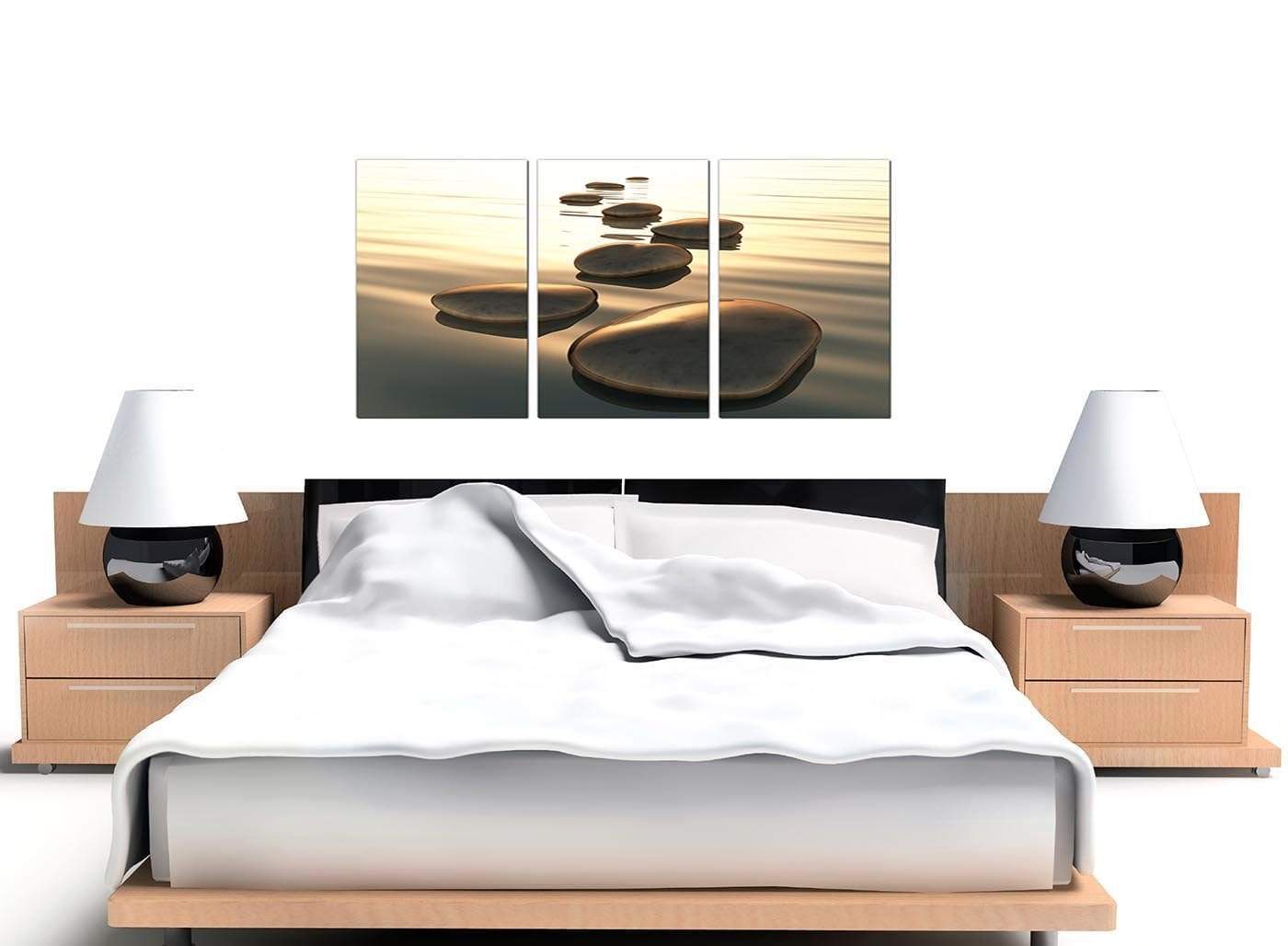 Modern Brown Zen Stepping Stones Lake Landscape Canvas