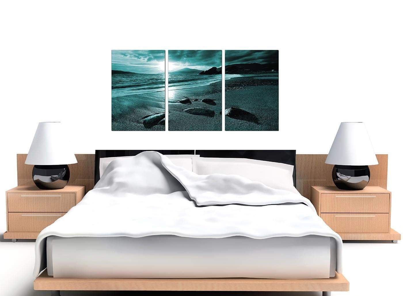 Modern Teal Coloured Sunset Beach Scene Landscape Canvas