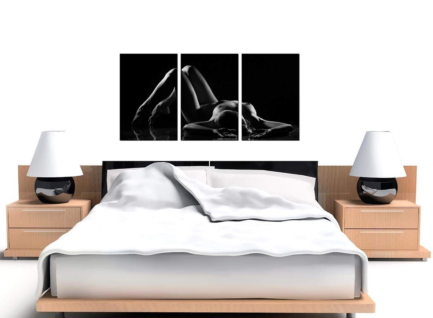 Modern Bedroom Black White Woman Nude Erotic Canvas