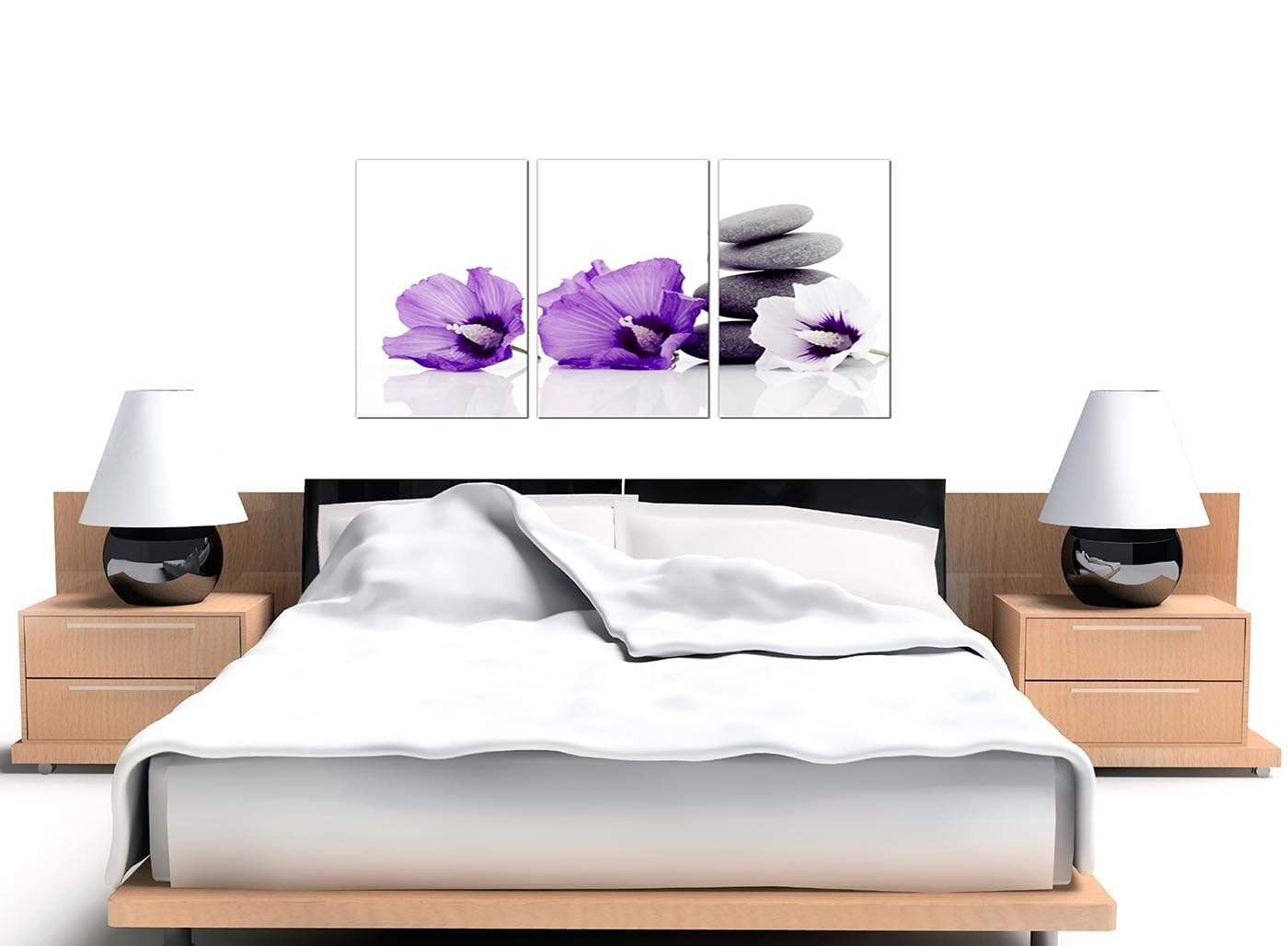 Large Purple Grey White Flowers Zen Stones Floral Canvas Art