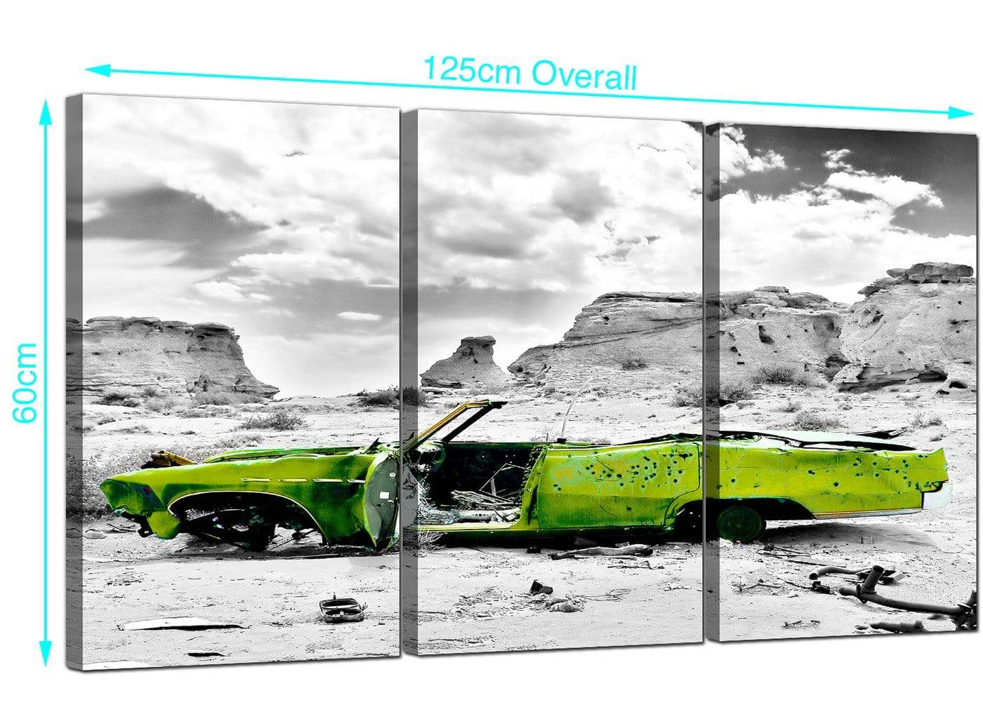 Abstract Lime Green Grey Car Desert Landscape Canvas