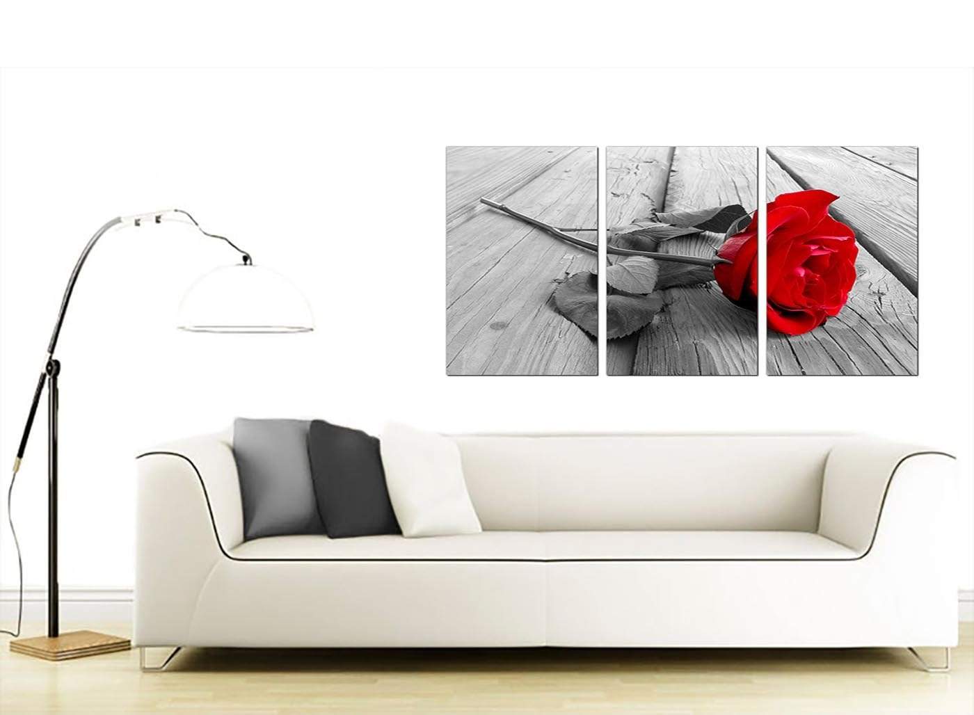 Red Rose Grey Black White Flower Floral Modern Canvas Art
