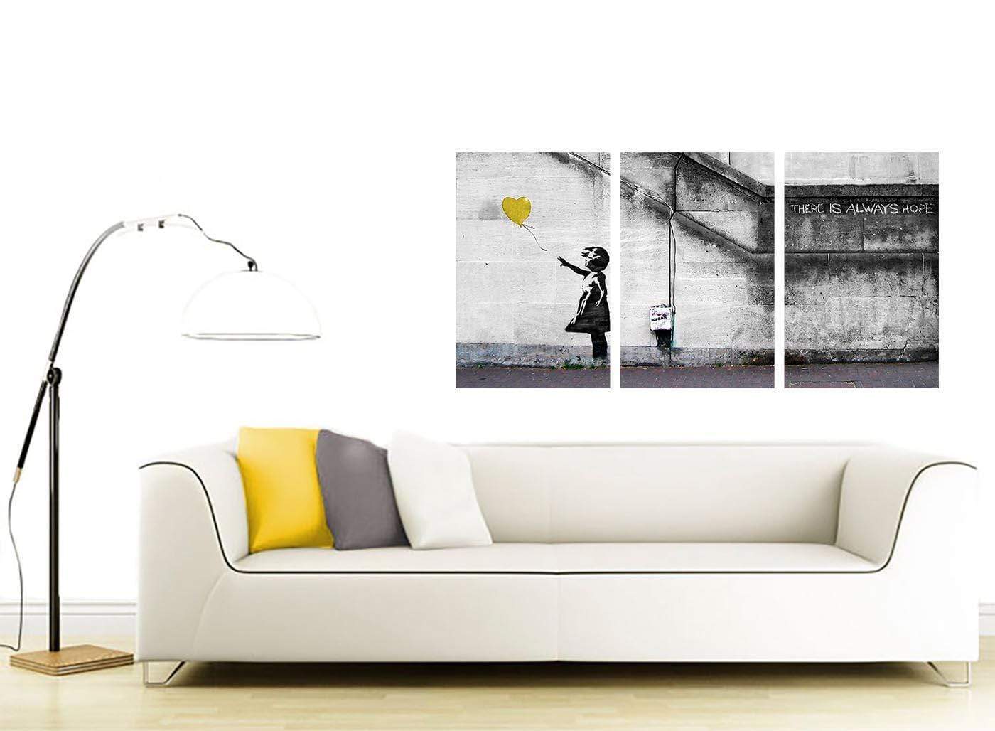 Modern Banksy Balloon Girl Yellow Heart Hope Canvas
