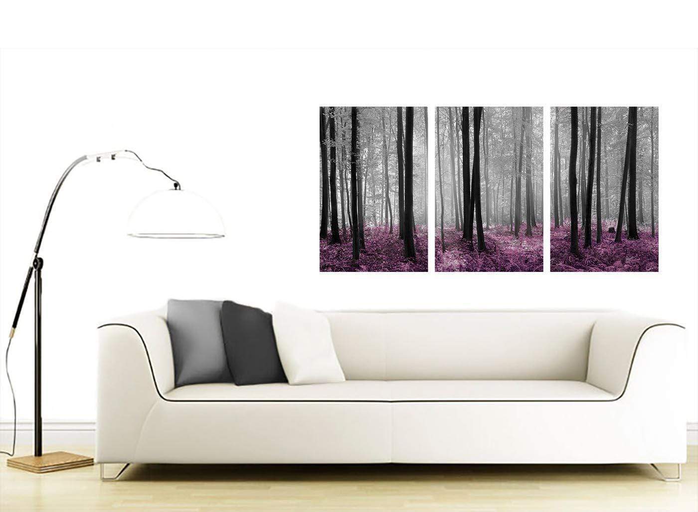 Modern Black Grey Plum Purple Forest Trees Landscape Canvas