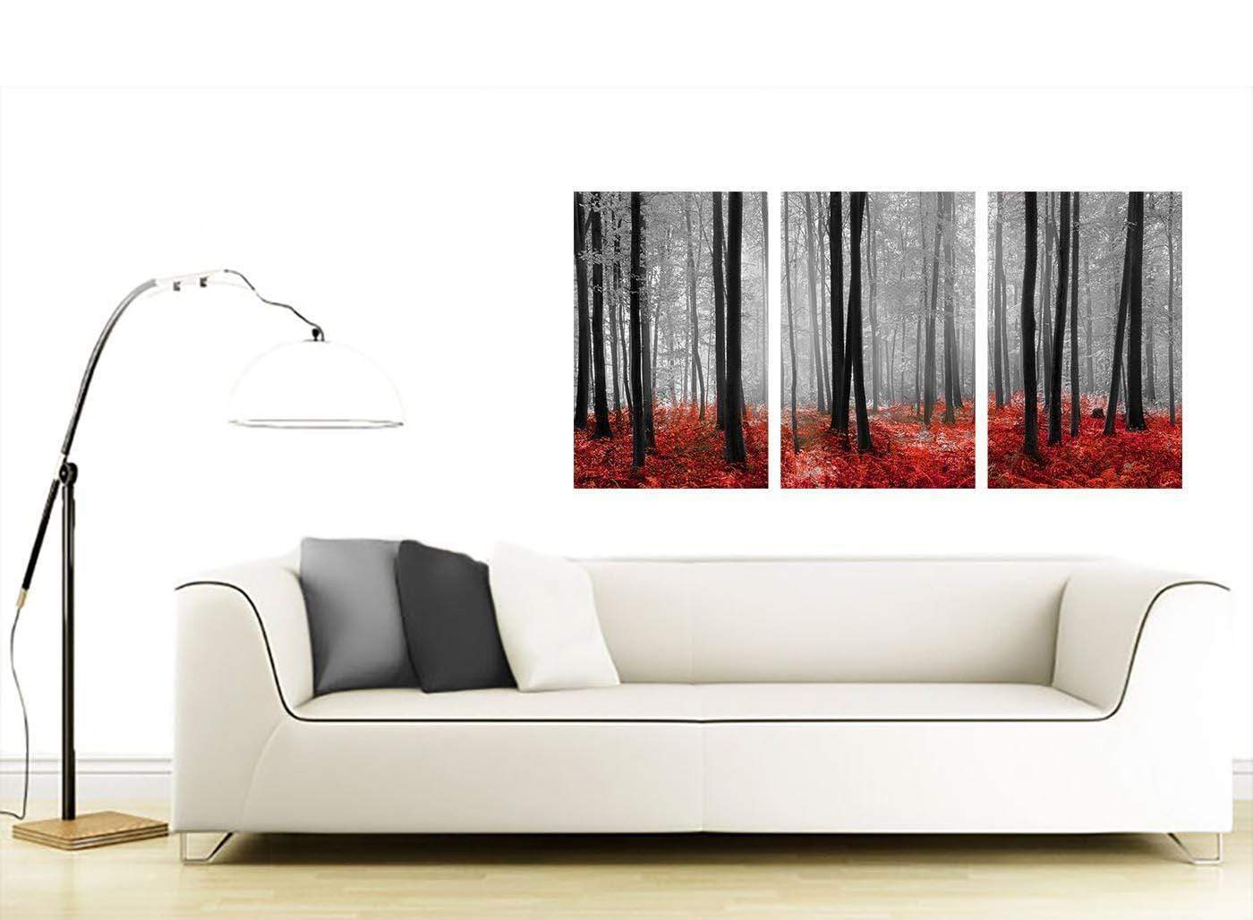 Black White Red Grey Forest Woodland Trees Canvas