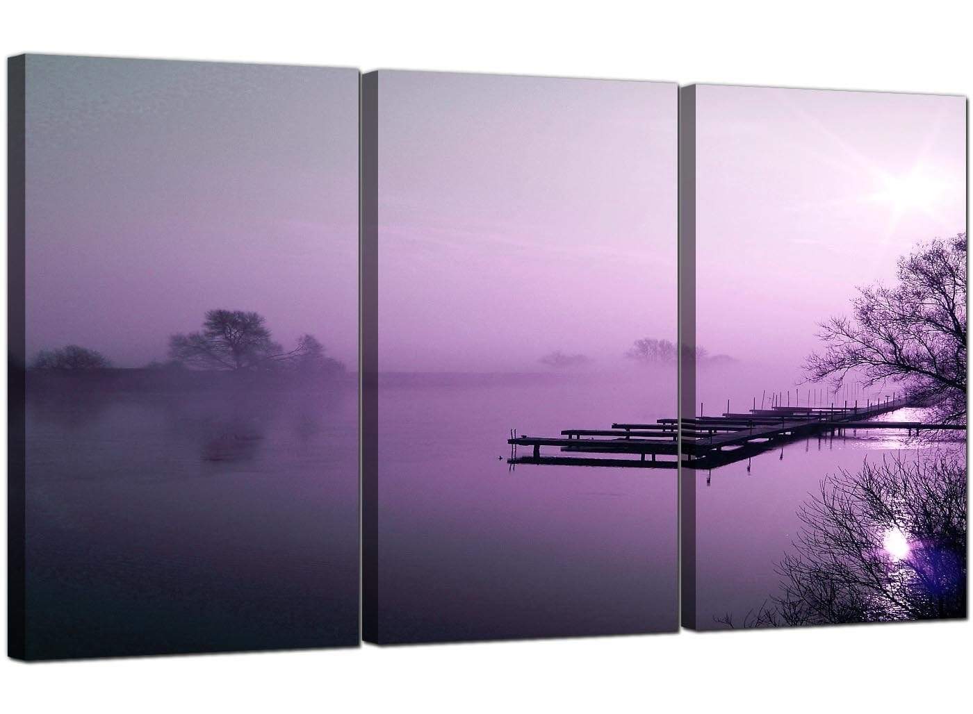 Purple Sunset Jetty Lake View Landscape Modern Canvas Art