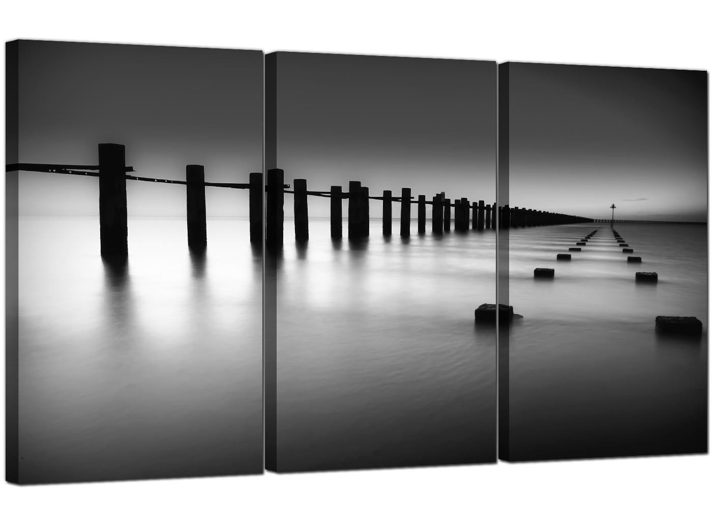 Modern Black White Beach Scenery Landscape Canvas