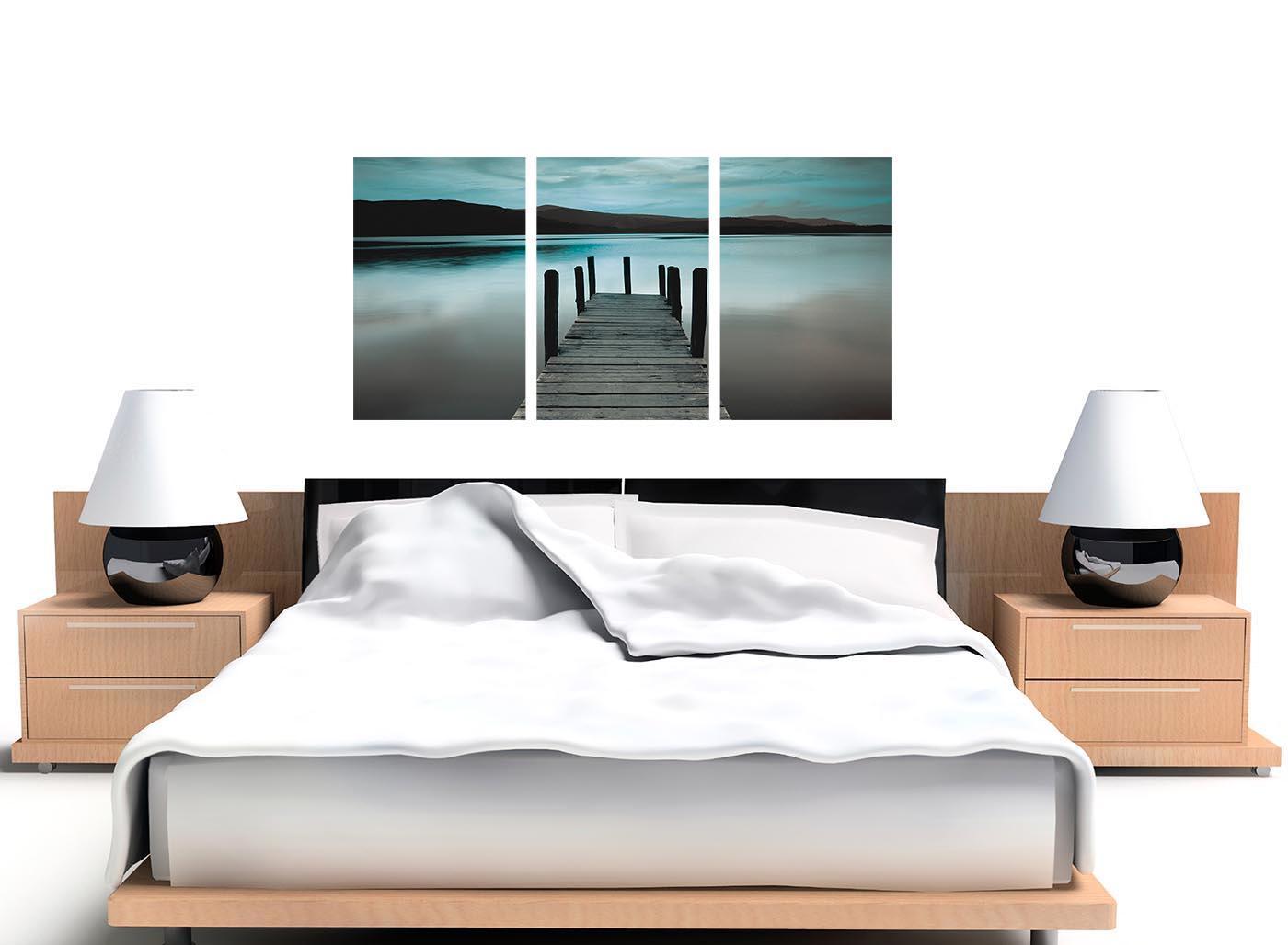Modern Teal Grey Coloured Lake Jetty View Landscape Canvas