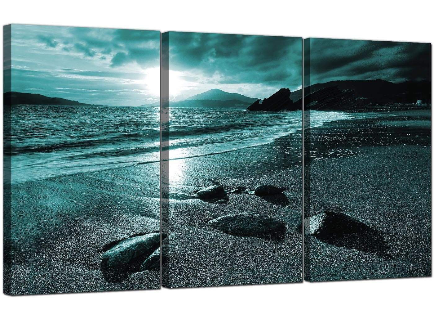 Modern Teal Coloured Sunset Beach Scene Landscape Canvas