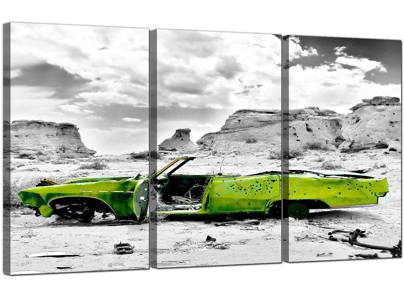 Abstract Lime Green Grey Car Desert Landscape Canvas