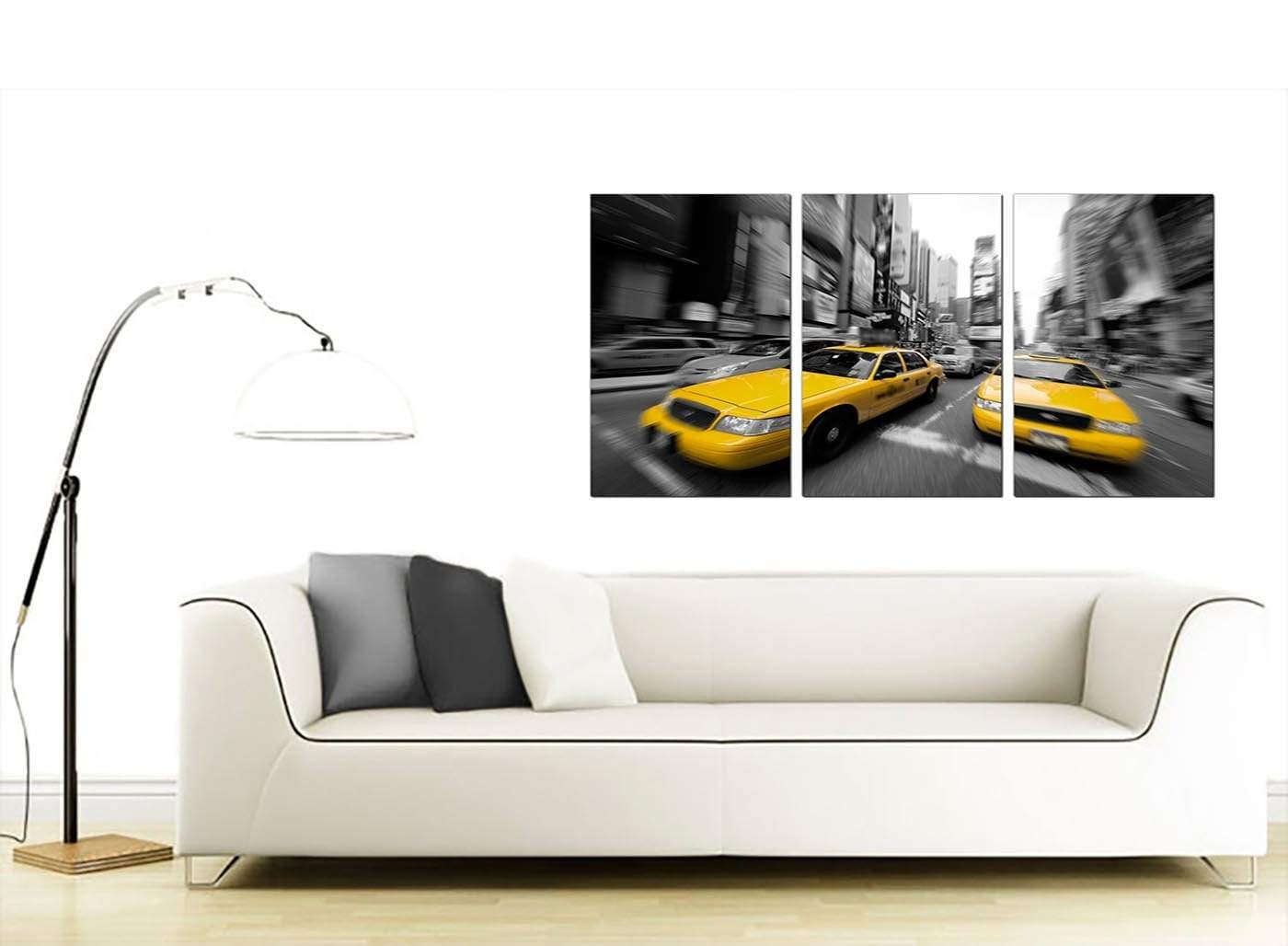 Black White Yellow Grey New York Taxi City Canvas