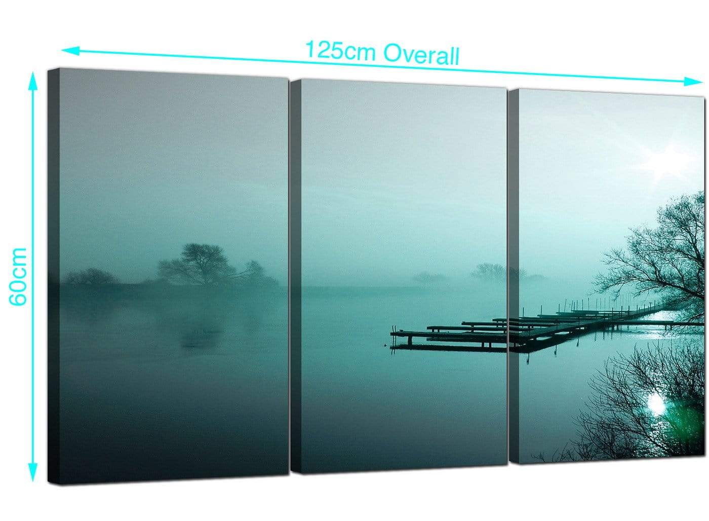 Teal Coloured Sunrise Jetty Lake View Landscape Canvas Art