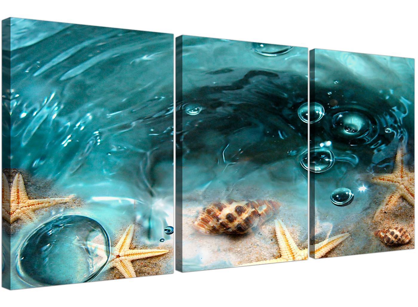 Teal Bathroom Sea Shells Starfish Beach Modern Canvas