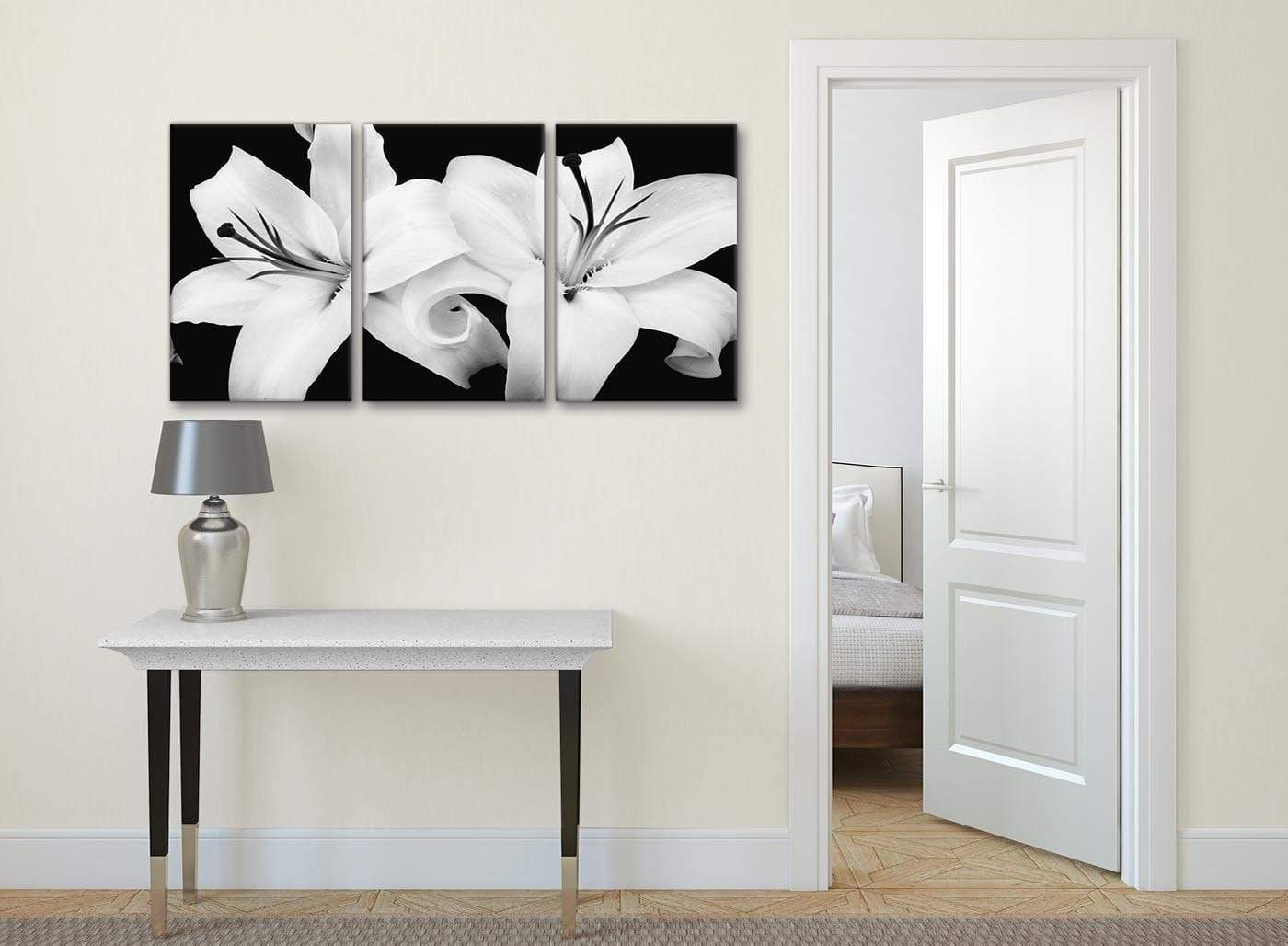 Black White Lily Flower Bedroom Canvas Wall Art Accessories Print