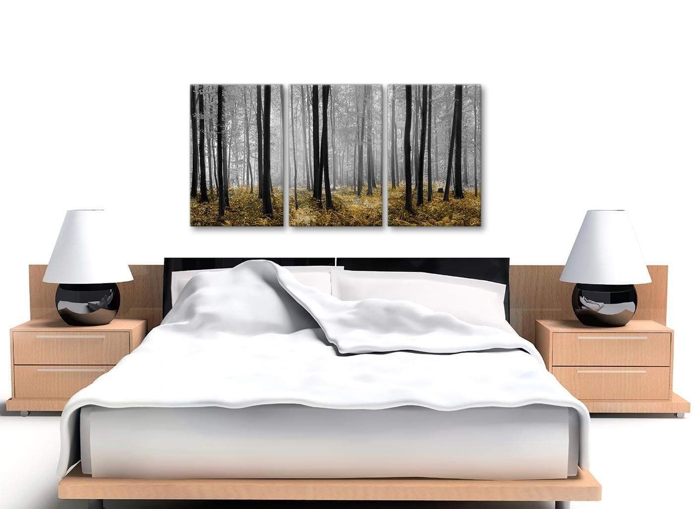 Yellow and Grey Forest Woodland Trees Canvas Wall Art