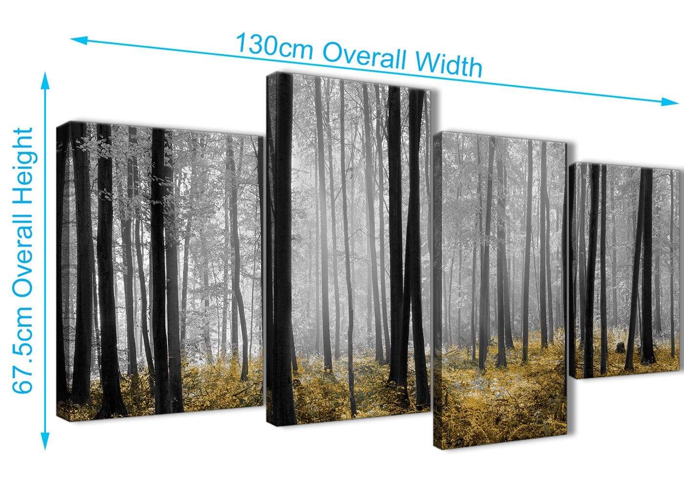 Yellow and Grey Forest Woodland Trees Canvas Wall Art