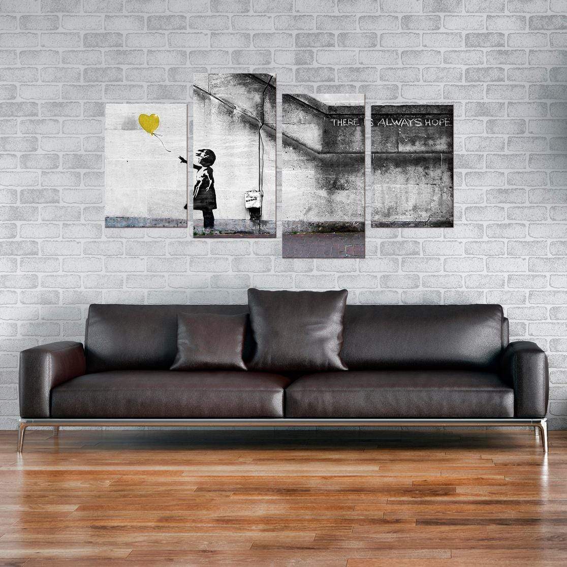 Modern Banksy Balloon Girl Yellow Heart Hope Canvas