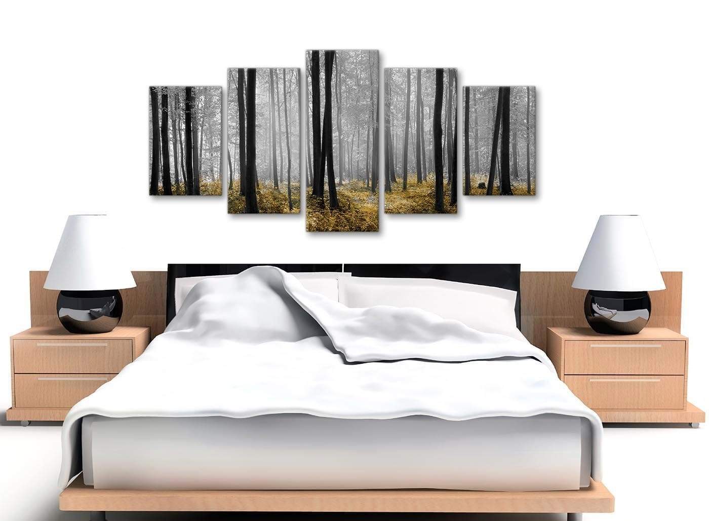 Yellow and Grey Forest Woodland Trees Canvas Wall Art