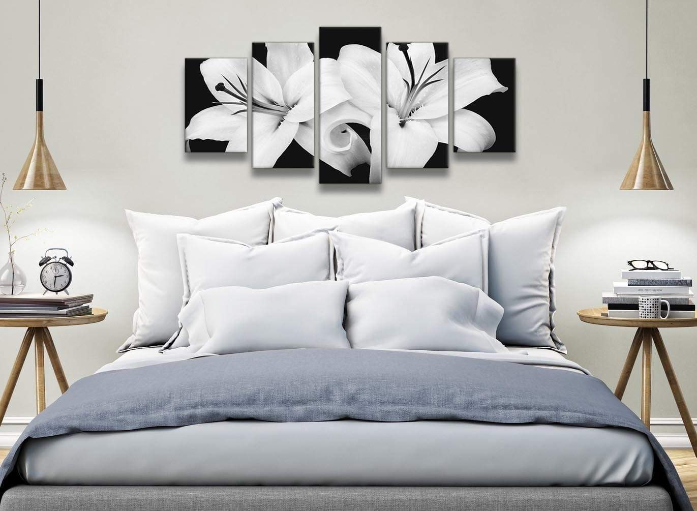 Black White Lily Flower Bedroom Canvas Wall Art Accessories Print
