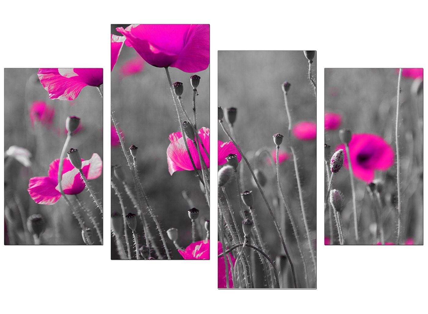 Large Pink Flowers Floral Black White Canvas Wall Art Pictures - 4137 - 127.5x67.5cm