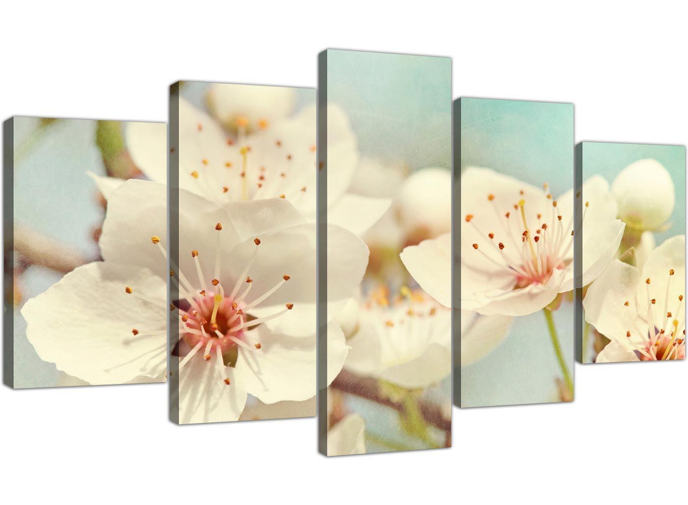 Japanese Cherry Blossom Duck Egg Blue White Floral Canvas