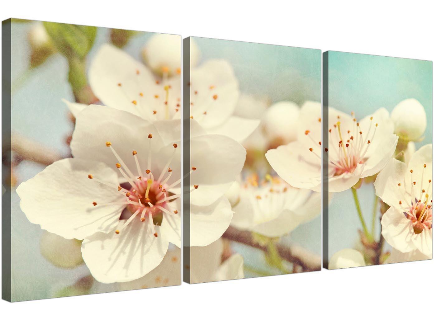 Japanese Cherry Blossom Duck Egg Blue White Floral Canvas