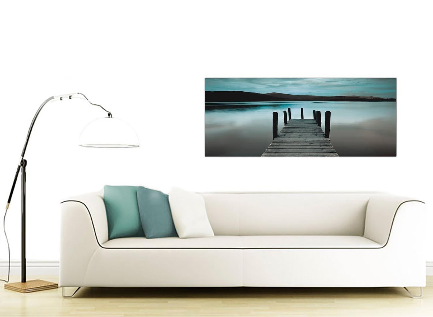 Modern Teal Grey Coloured Lake Jetty View Landscape Canvas