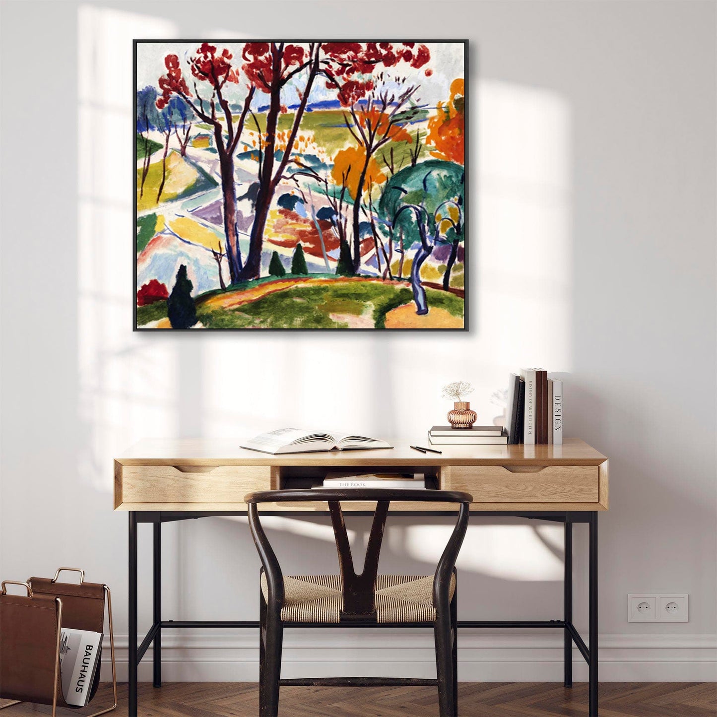 Large Colourful Wall Art Framed Canvas Print of Henry Lyman Sayen Huntingdon Bridge Landscape Valley Painting