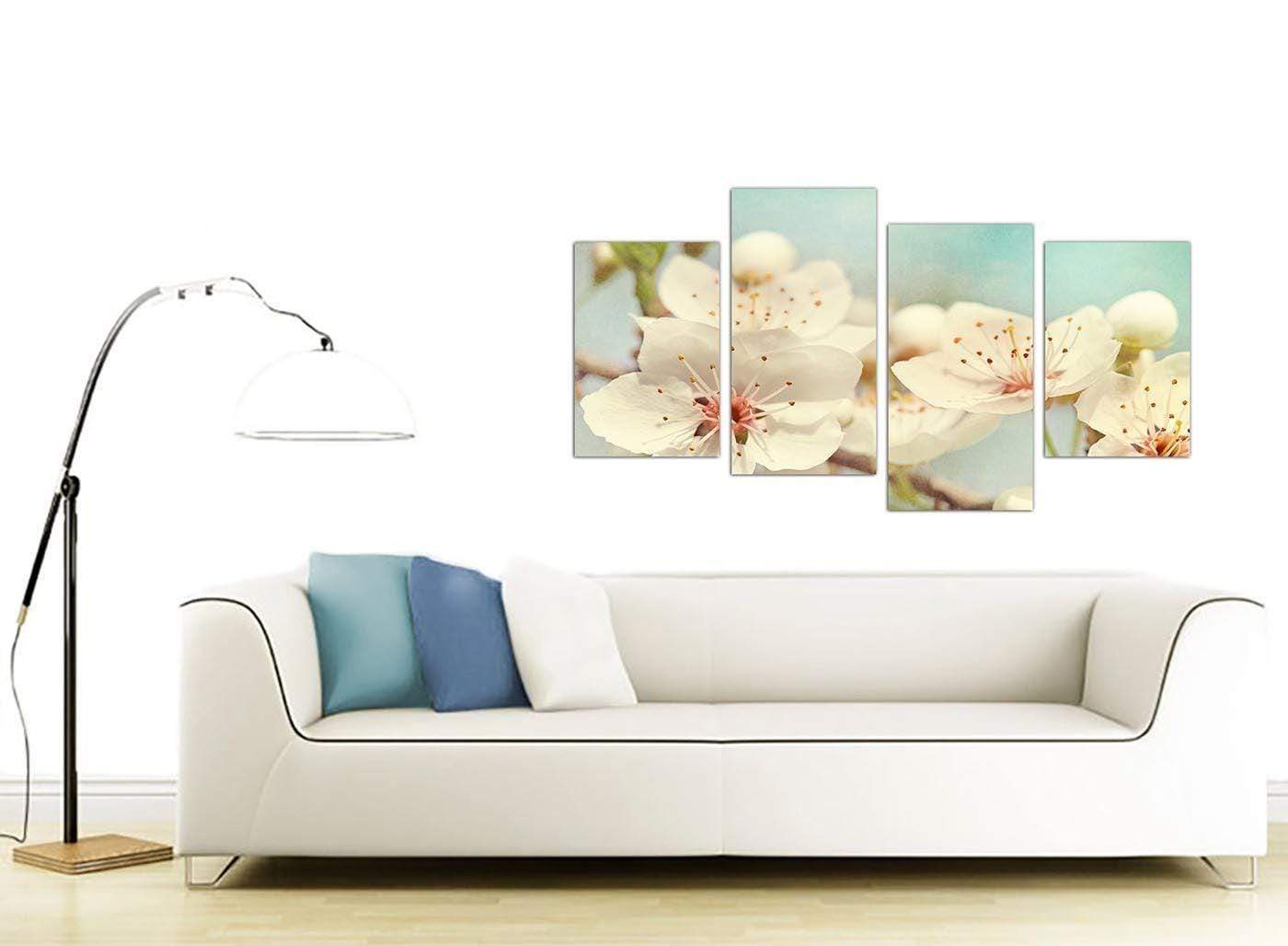 Japanese Cherry Blossom Duck Egg Blue White Floral Canvas