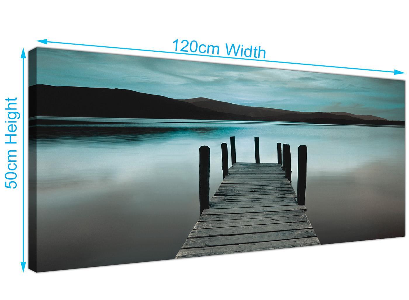 Modern Teal Grey Coloured Lake Jetty View Landscape Canvas