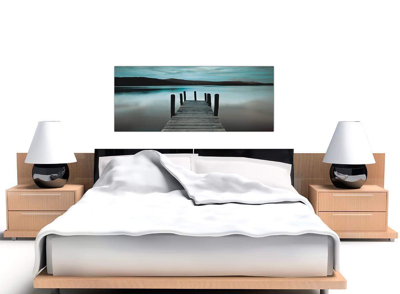 Modern Teal Grey Coloured Lake Jetty View Landscape Canvas