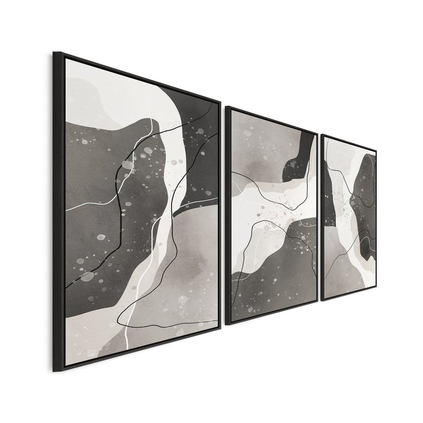 Large Grey Wall Art for Living Room - XL Set of 3 Framed Canvas Pictures