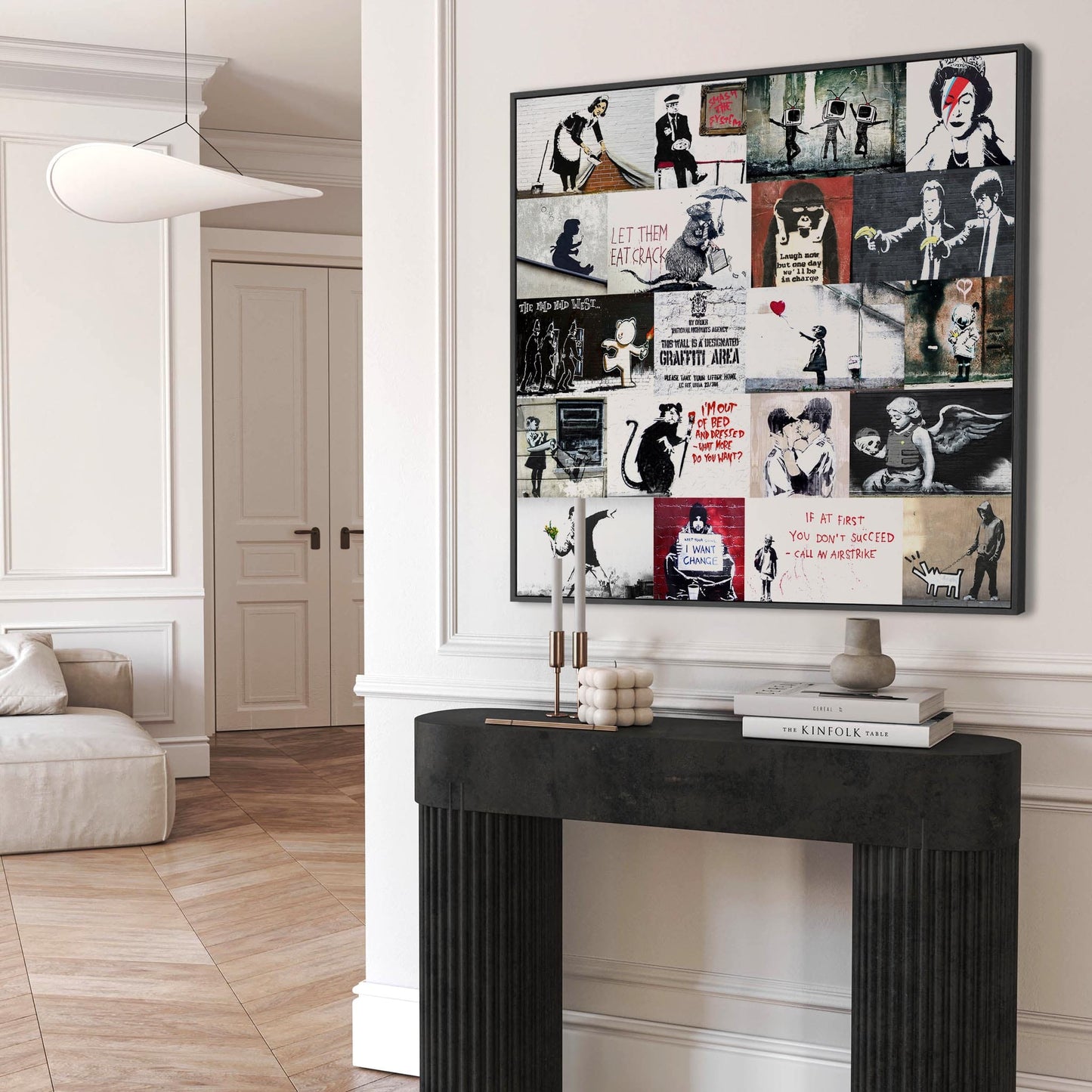 Extra Large Banksy Collage Framed Canvas Wall Art Print - XXL Graffiti Street Art Picture 100cm x 100cm