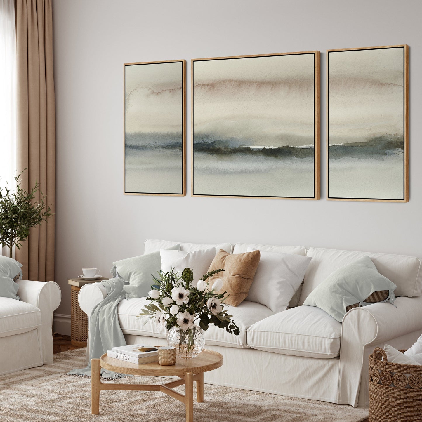 Extra Large Framed Wall Art Pictures for Living Room - Abstract Set of 3 - Natural Grey Taupe Beige - XXL 212cm Wide
