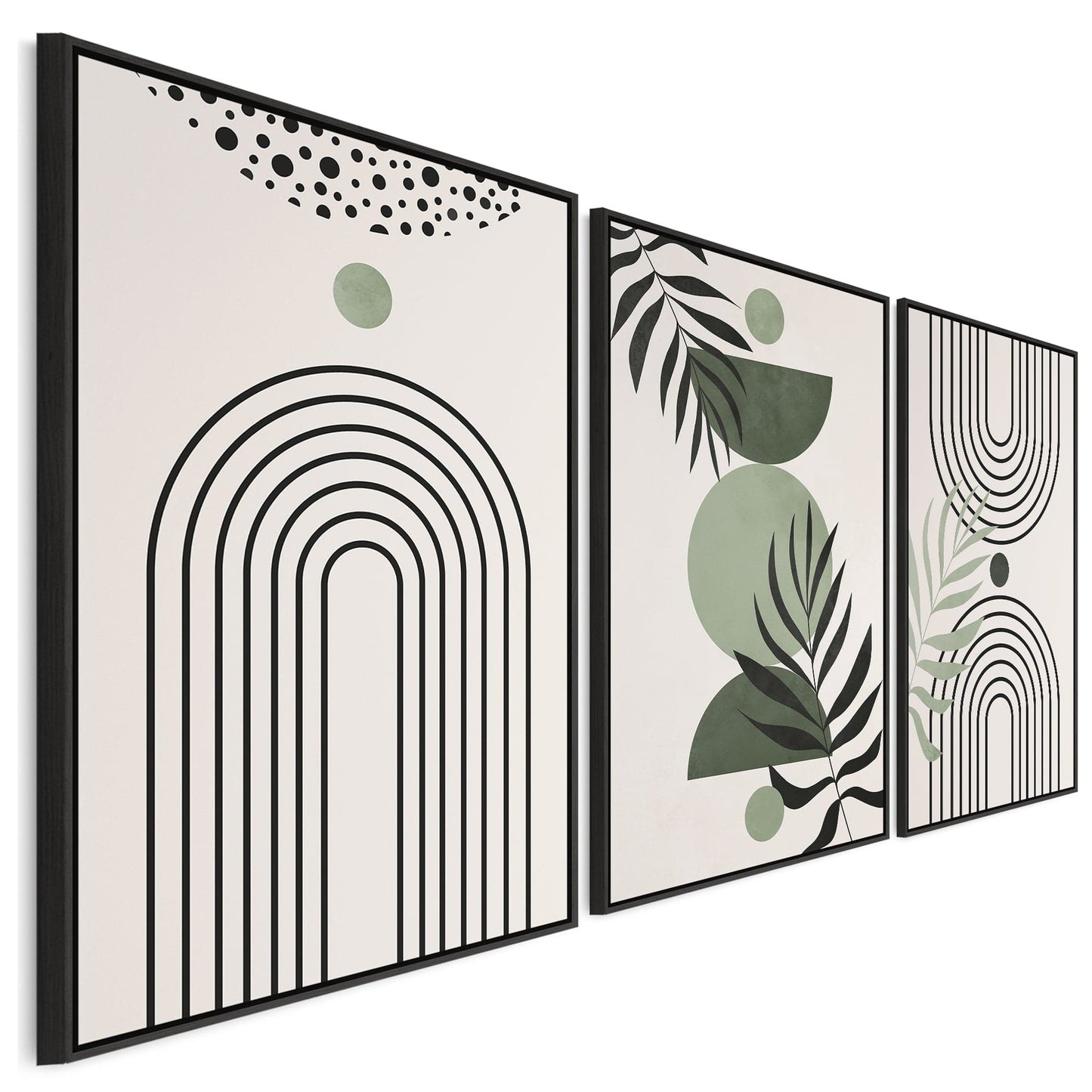 Boho Wall Art - Framed Set of 3 - Extra Large - Green Canvas