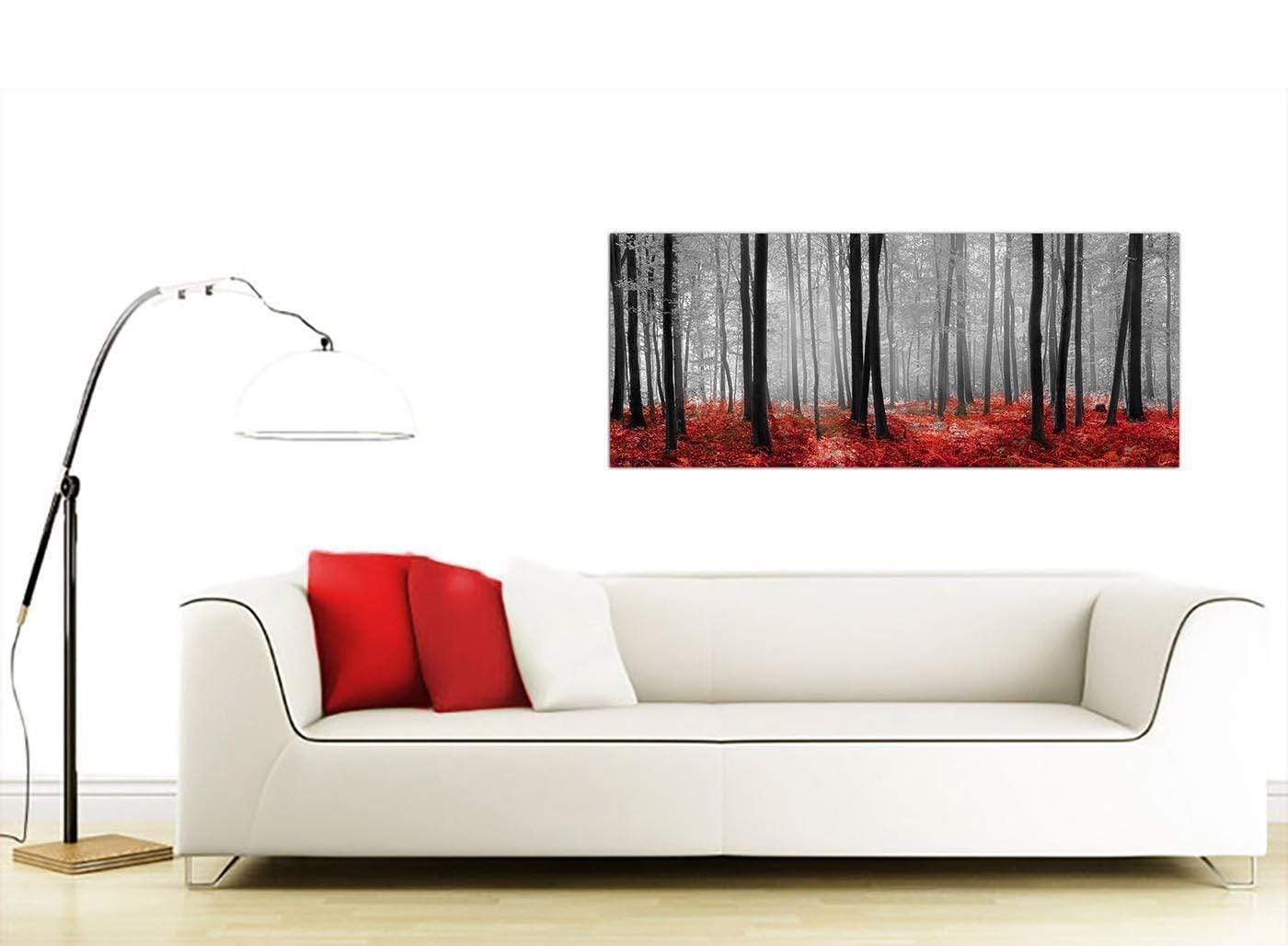 Black White Red Grey Forest Woodland Trees Canvas