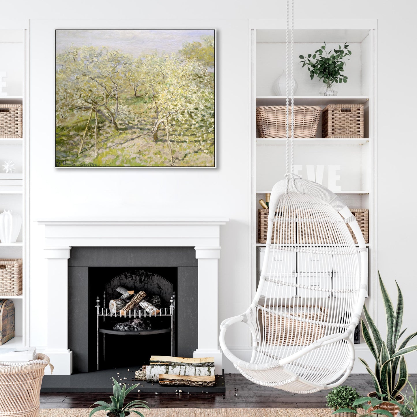 Large Claude Monet Framed Canvas Print of Spring Fruit Trees in Bloom Landscape Painting