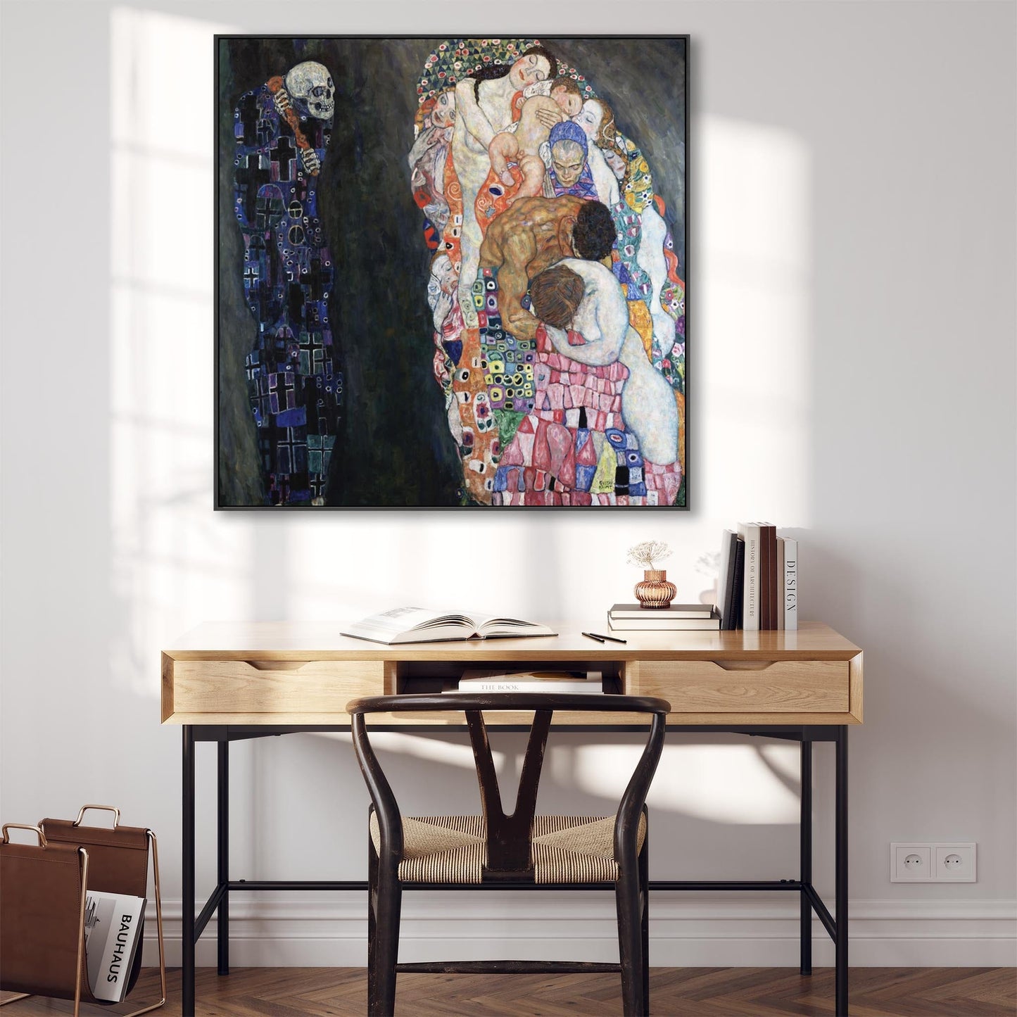 Large Colourful Gustav Klimt Wall Art Framed Canvas Print of Death and Life Painting - 100cm x 100cm