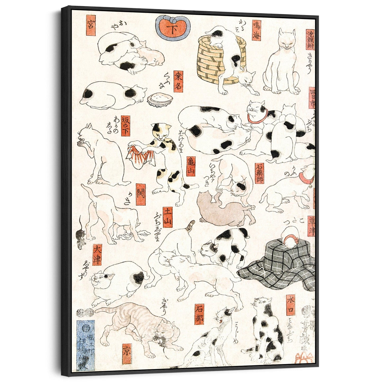 Japanese Cats Wall Art Framed Canvas Print of Utagawa Kuniyoshi Painting