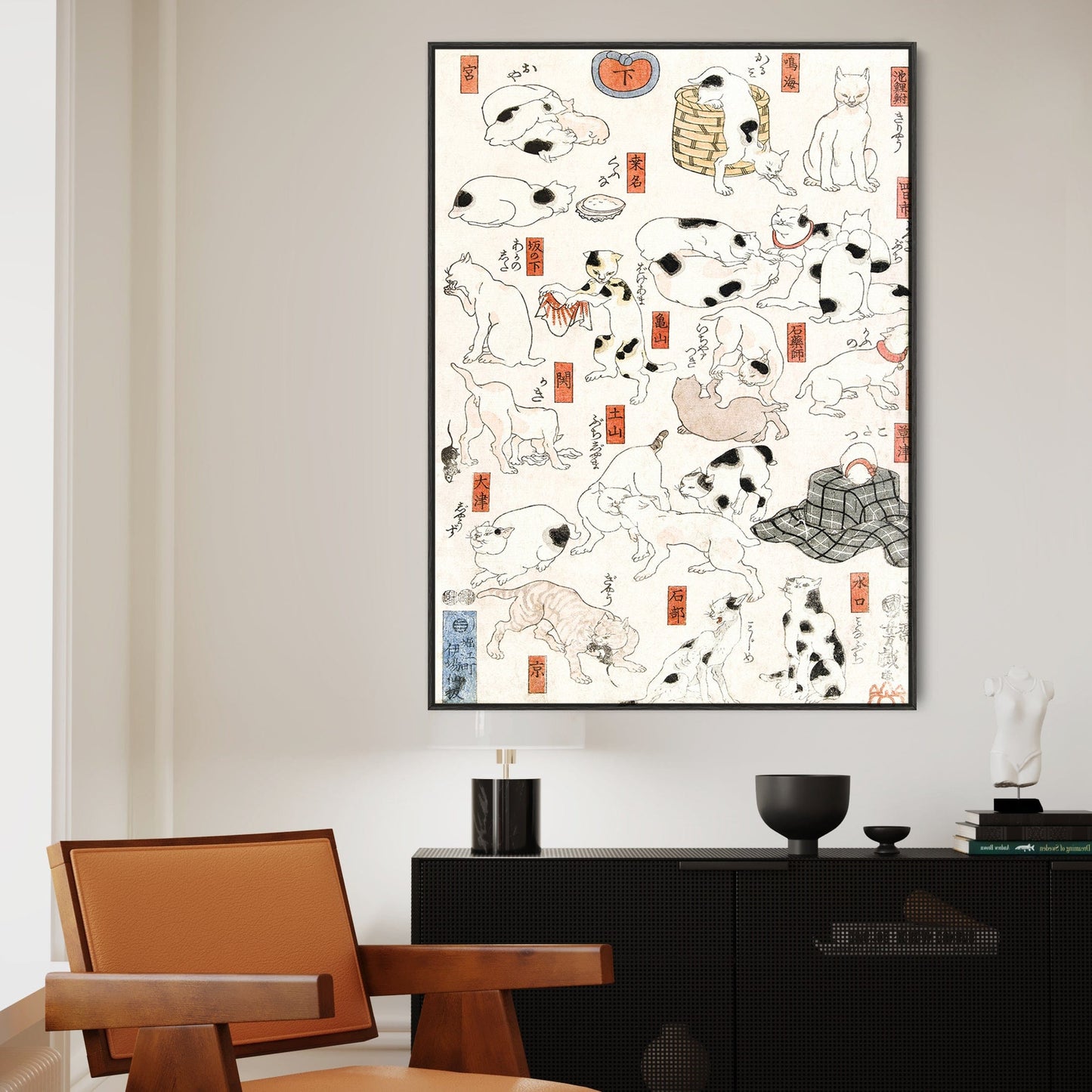 Japanese Cats Wall Art Framed Canvas Print of Utagawa Kuniyoshi Painting